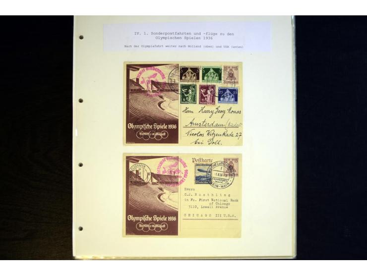 1936, Berlin und Garmisch Partenkirchen, Sammlung "Luftpost während der Olympischen Spiele" mit ca. 40 Briefen, Karten und Ga