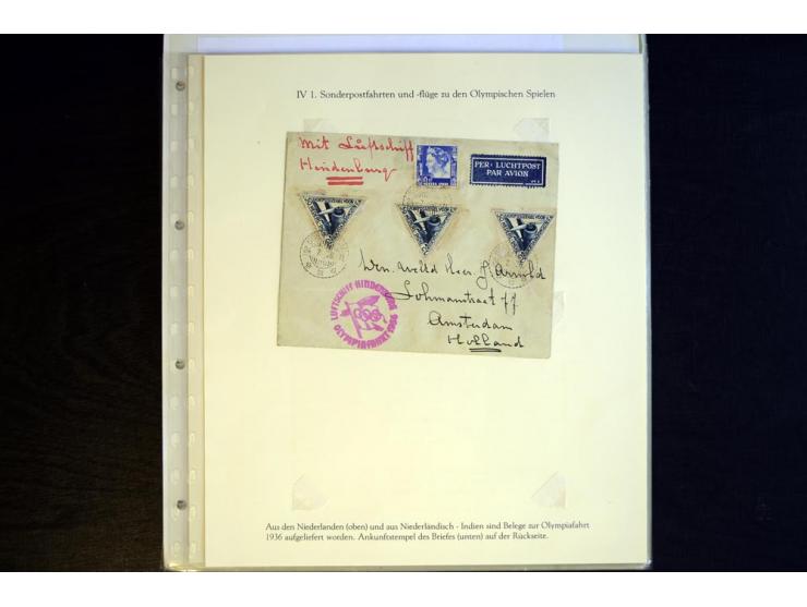 1936, Berlin und Garmisch Partenkirchen, Sammlung "Luftpost während der Olympischen Spiele" mit ca. 40 Briefen, Karten und Ga