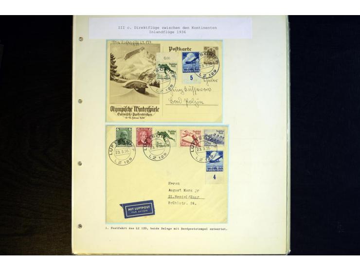 1936, Berlin und Garmisch Partenkirchen, Sammlung "Luftpost während der Olympischen Spiele" mit ca. 40 Briefen, Karten und Ga
