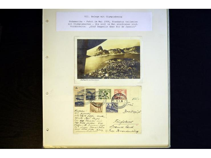 1936, Berlin und Garmisch Partenkirchen, Sammlung "Luftpost während der Olympischen Spiele" mit ca. 40 Briefen, Karten und Ga