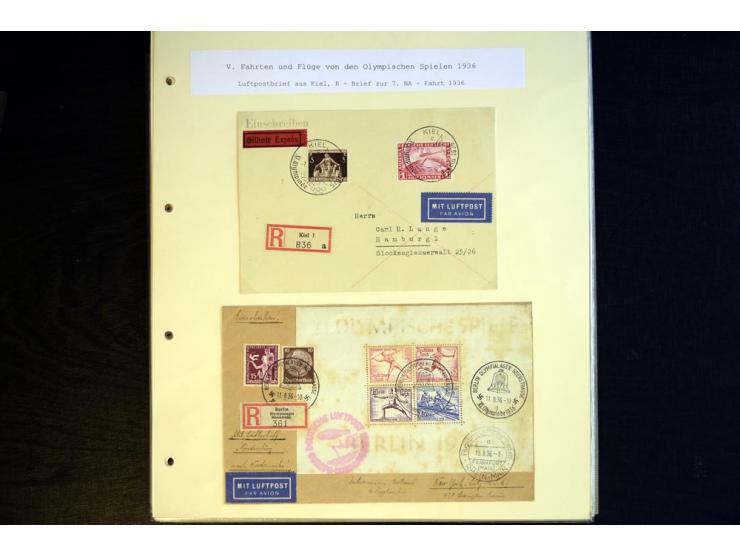 1936, Berlin und Garmisch Partenkirchen, Sammlung "Luftpost während der Olympischen Spiele" mit ca. 40 Briefen, Karten und Ga