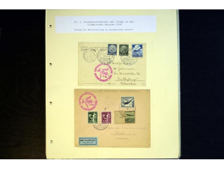 1936, Berlin und Garmisch Partenkirchen, Sammlung "Luftpost während der Olympischen Spiele" mit ca. 40 Briefen, Karten und Ga