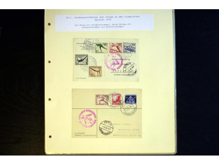 1936, Berlin und Garmisch Partenkirchen, Sammlung "Luftpost während der Olympischen Spiele" mit ca. 40 Briefen, Karten und Ga