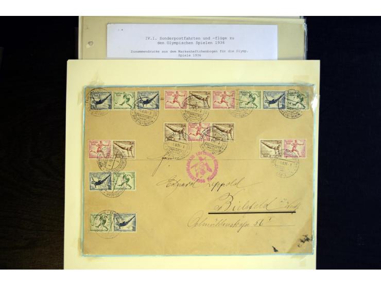 1936, Berlin und Garmisch Partenkirchen, Sammlung "Luftpost während der Olympischen Spiele" mit ca. 40 Briefen, Karten und Ga