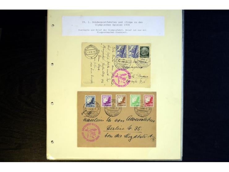 1936, Berlin und Garmisch Partenkirchen, Sammlung "Luftpost während der Olympischen Spiele" mit ca. 40 Briefen, Karten und Ga