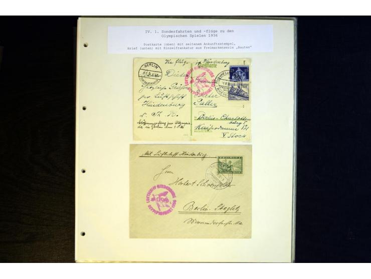 1936, Berlin und Garmisch Partenkirchen, Sammlung "Luftpost während der Olympischen Spiele" mit ca. 40 Briefen, Karten und Ga