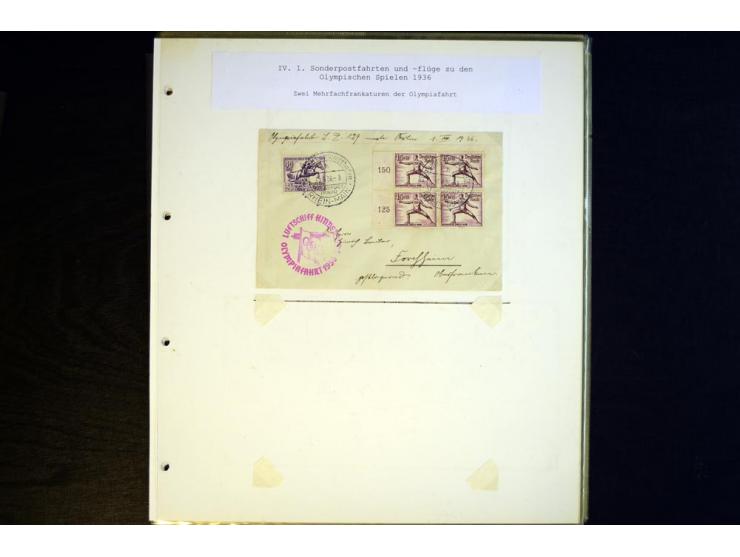 1936, Berlin und Garmisch Partenkirchen, Sammlung "Luftpost während der Olympischen Spiele" mit ca. 40 Briefen, Karten und Ga