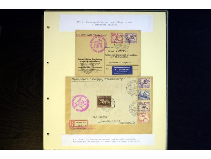 1936, Berlin und Garmisch Partenkirchen, Sammlung "Luftpost während der Olympischen Spiele" mit ca. 40 Briefen, Karten und Ga