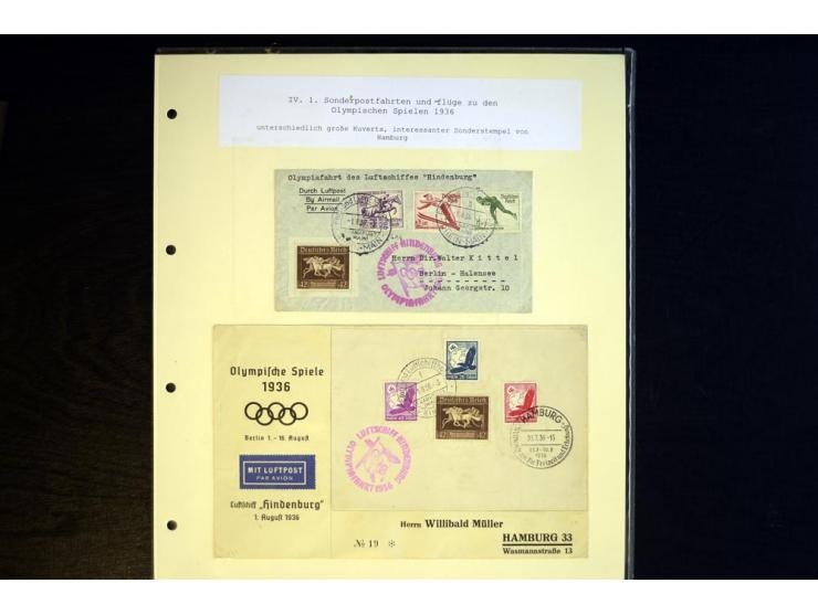 1936, Berlin und Garmisch Partenkirchen, Sammlung "Luftpost während der Olympischen Spiele" mit ca. 40 Briefen, Karten und Ga