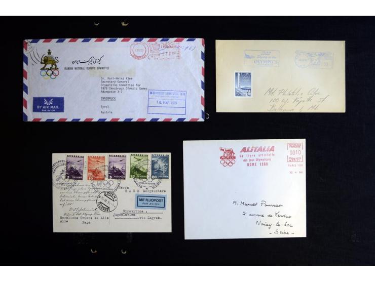 1936, Berlin und Garmisch Partenkirchen, Sammlung "Luftpost während der Olympischen Spiele" mit ca. 40 Briefen, Karten und Ga
