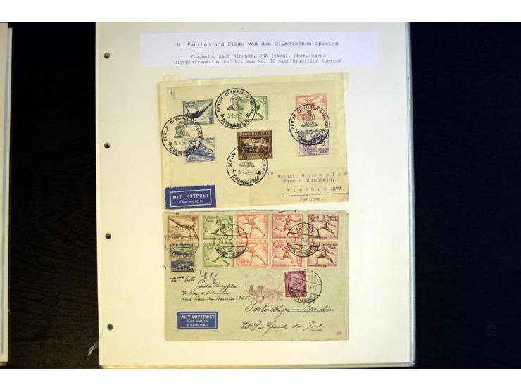 1936, Berlin und Garmisch Partenkirchen, Sammlung "Luftpost während der Olympischen Spiele" mit ca. 40 Briefen, Karten und Ga