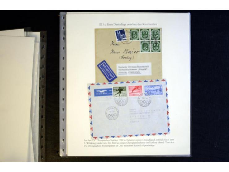 1936, Berlin und Garmisch Partenkirchen, Sammlung "Luftpost während der Olympischen Spiele" mit ca. 40 Briefen, Karten und Ga