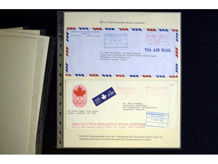 1936, Berlin und Garmisch Partenkirchen, Sammlung "Luftpost während der Olympischen Spiele" mit ca. 40 Briefen, Karten und Ga