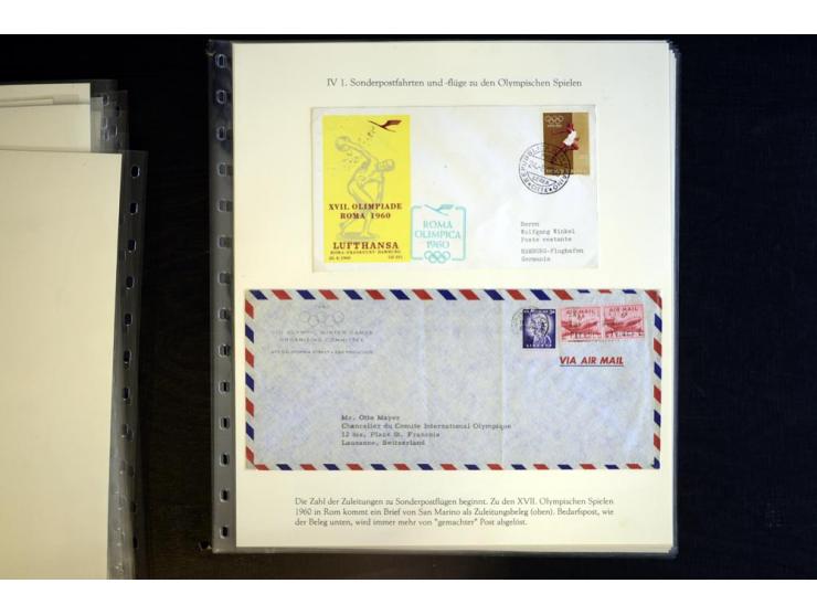 1936, Berlin und Garmisch Partenkirchen, Sammlung "Luftpost während der Olympischen Spiele" mit ca. 40 Briefen, Karten und Ga