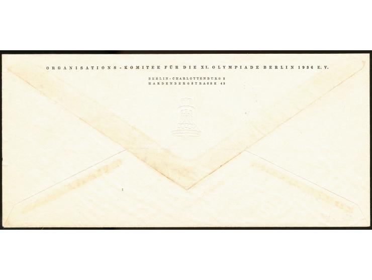 "BERLIN-CHARLOTTENBURG 2 11.3.36/IX.OLXMPIADE BERLIN 1936" mit Werstempel 12 Pfg. auf Langformat-Brief mit rückseitigem Absen