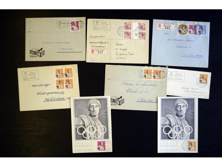 1944, 50 Jahre Olympisches Komitee, Partie mit u.a. postfrischen Bogen-Einheiten und diversen Frankaturen auf Belegen inkl. R