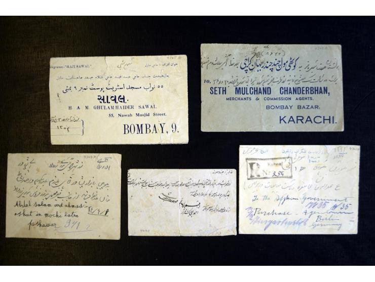 1889/1948, Partie mit 10 Briefen, dabei Briefe und indische GSU mit "Tiegerkopf"-Marken und Brief mit Mischfrankatur Afghanis