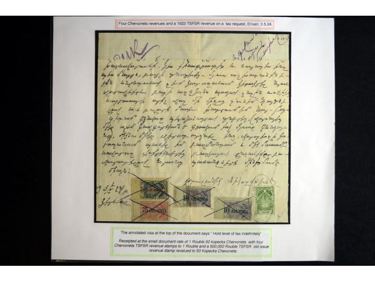 1870s/1923 (ca.), The Dr R J Ceresa Exhibit collection of Armenian Fiscal stamps and documents, comprising over 30 documents 