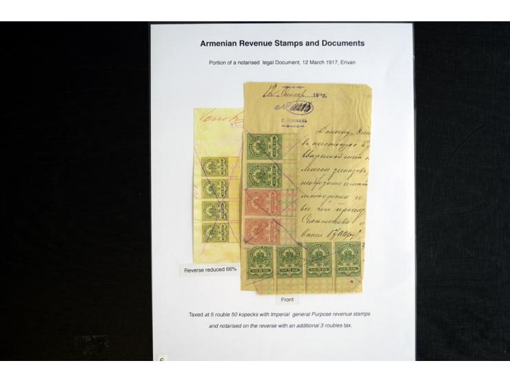 1870s/1923 (ca.), The Dr R J Ceresa Exhibit collection of Armenian Fiscal stamps and documents, comprising over 30 documents 