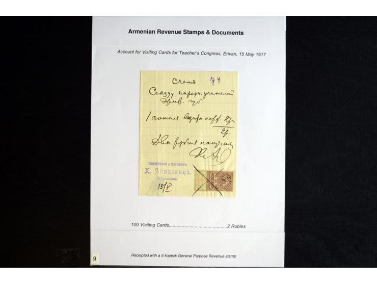 1870s/1923 (ca.), The Dr R J Ceresa Exhibit collection of Armenian Fiscal stamps and documents, comprising over 30 documents 
