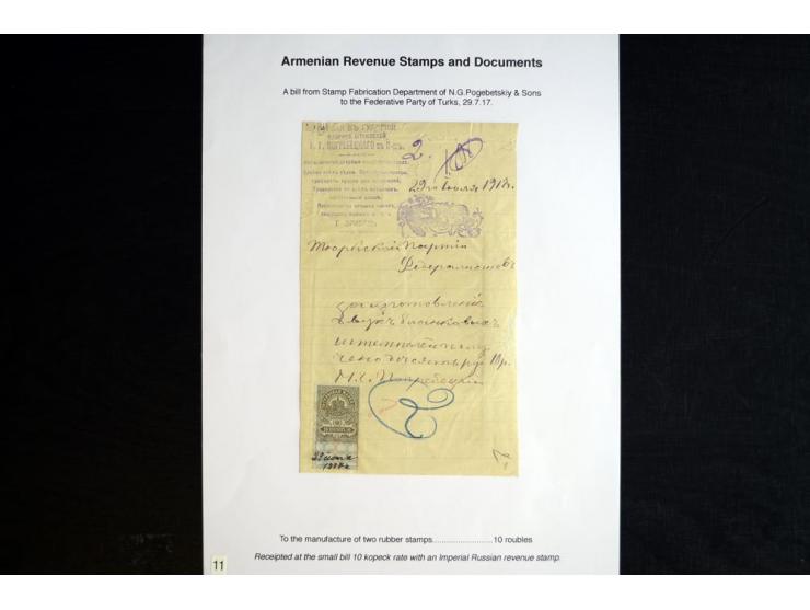 1870s/1923 (ca.), The Dr R J Ceresa Exhibit collection of Armenian Fiscal stamps and documents, comprising over 30 documents 