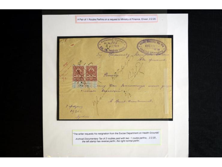 1870s/1923 (ca.), The Dr R J Ceresa Exhibit collection of Armenian Fiscal stamps and documents, comprising over 30 documents 