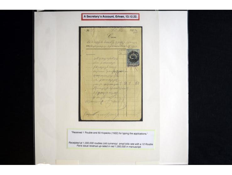 1870s/1923 (ca.), The Dr R J Ceresa Exhibit collection of Armenian Fiscal stamps and documents, comprising over 30 documents 