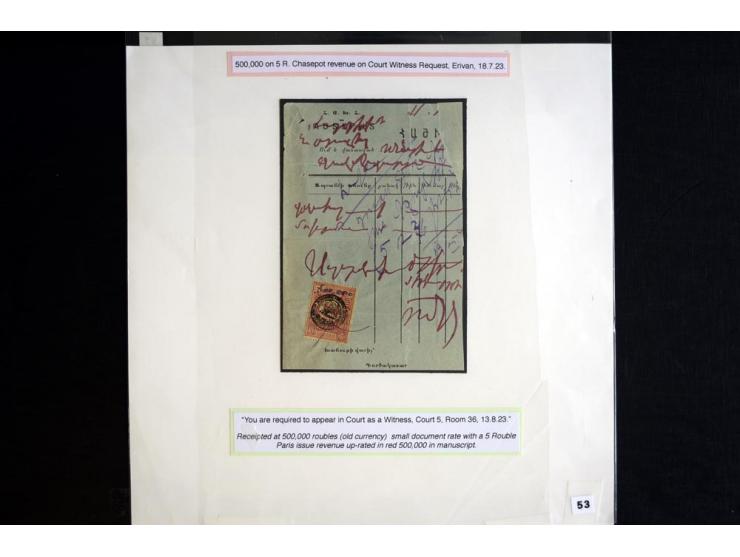 1870s/1923 (ca.), The Dr R J Ceresa Exhibit collection of Armenian Fiscal stamps and documents, comprising over 30 documents 