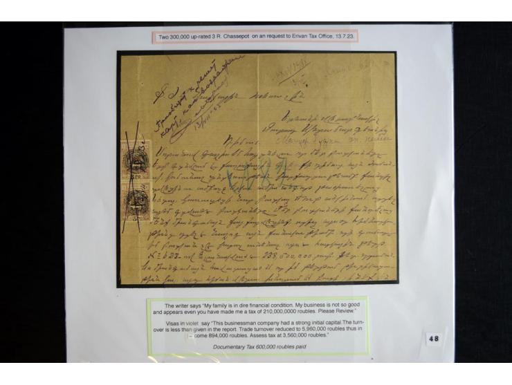 1870s/1923 (ca.), The Dr R J Ceresa Exhibit collection of Armenian Fiscal stamps and documents, comprising over 30 documents 