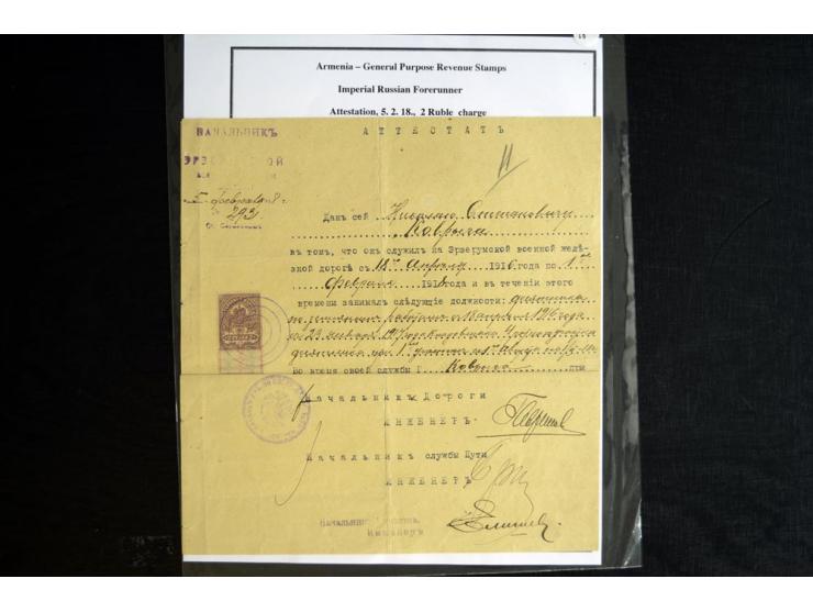 1870s/1923 (ca.), The Dr R J Ceresa Exhibit collection of Armenian Fiscal stamps and documents, comprising over 30 documents 