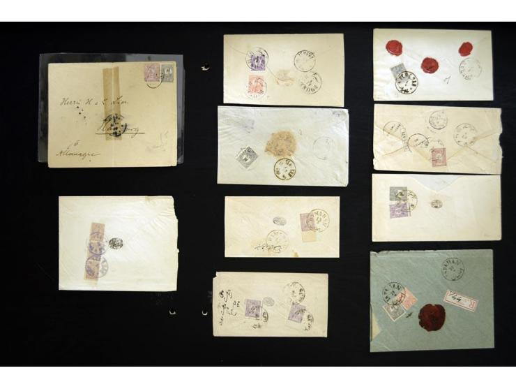 1889, lion and Nasreddin, 46 covers incuding 7 ch. franking to US, registered items, colour frankings, etc.