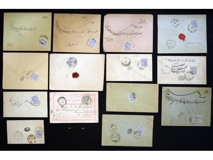 1894, Golden Nasseri, more than 100 covers including many interesting frankings, registered letters to abroad, single- and mu