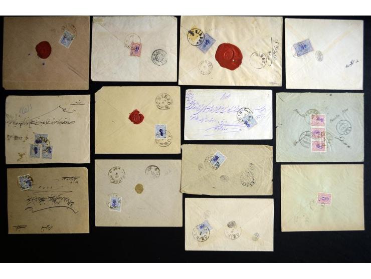 1899; Arabesque Control Handstamps on Mozaffar-eddin Shah Qajar Issue; 57 covers franked with various denominations ranging f
