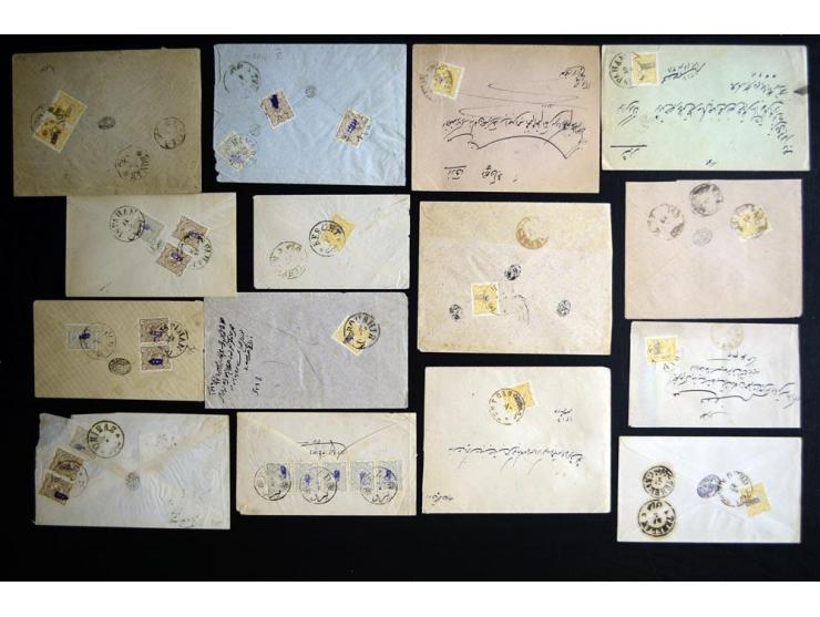 1899; Arabesque Control Handstamps on Mozaffar-eddin Shah Qajar Issue; 57 covers franked with various denominations ranging f