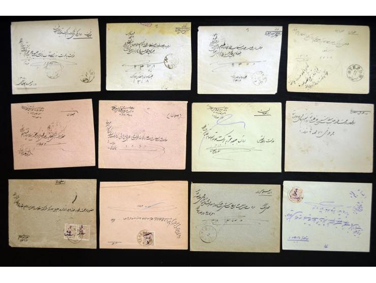 1900; Five Shahis Surcharge Provisional Issue; 5 ch. Surcharge on 8 ch. brown Lion Issue; 29 covers franked with this stamp, 