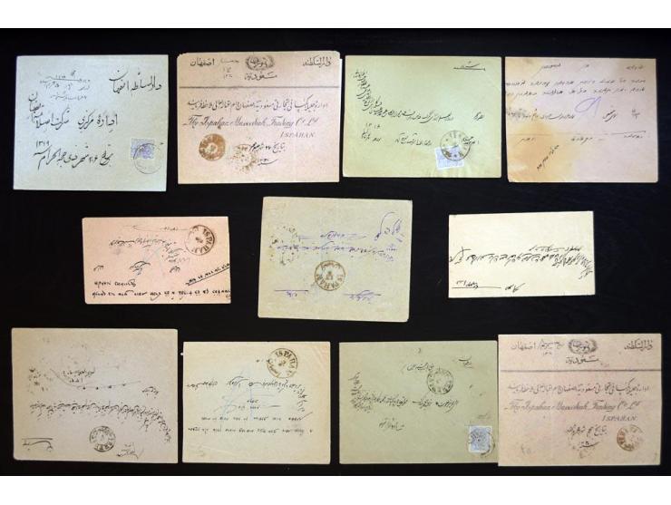 1900, Five Shahis Provisional Issue; 5 ch. surcharge on 10 ch. blue Lion Issue; 11 covers franked with this stamp; scarce on 