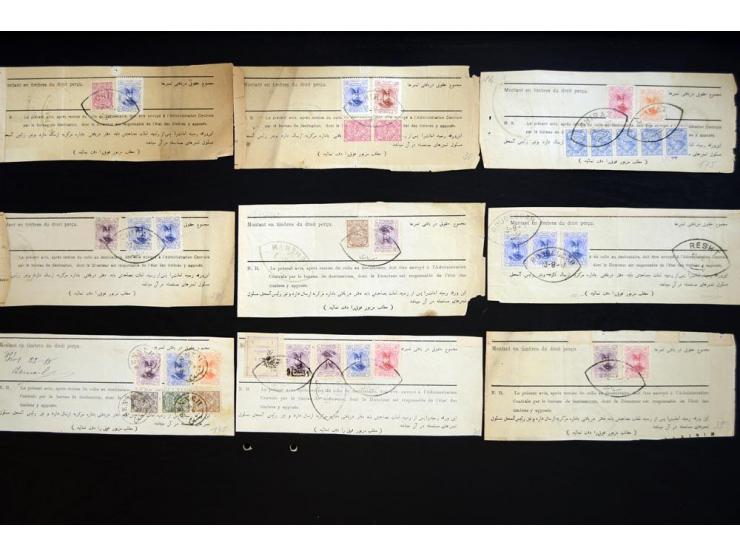 1902/04, Mozzaffar-eddin, 14 Barnamehs with different frankings including 10- and 20 kran values