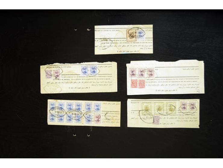 1902/04, Mozzaffar-eddin, 14 Barnamehs with different frankings including 10- and 20 kran values
