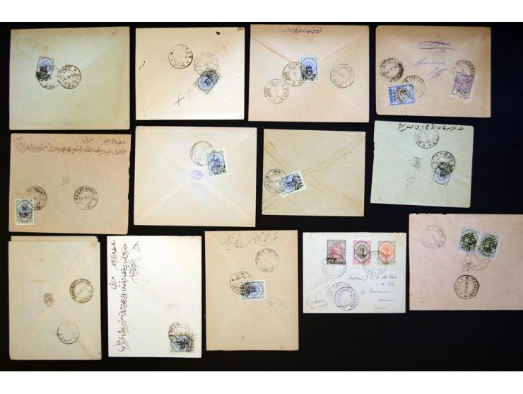 1914/1921, surcharges on Coat of Arms and Portrait of Ahmad Shah issues; approximately 315 covers franked with various surcha