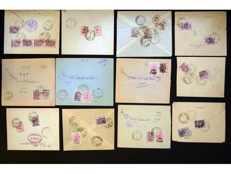 1914/1921, surcharges on Coat of Arms and Portrait of Ahmad Shah issues; approximately 315 covers franked with various surcha