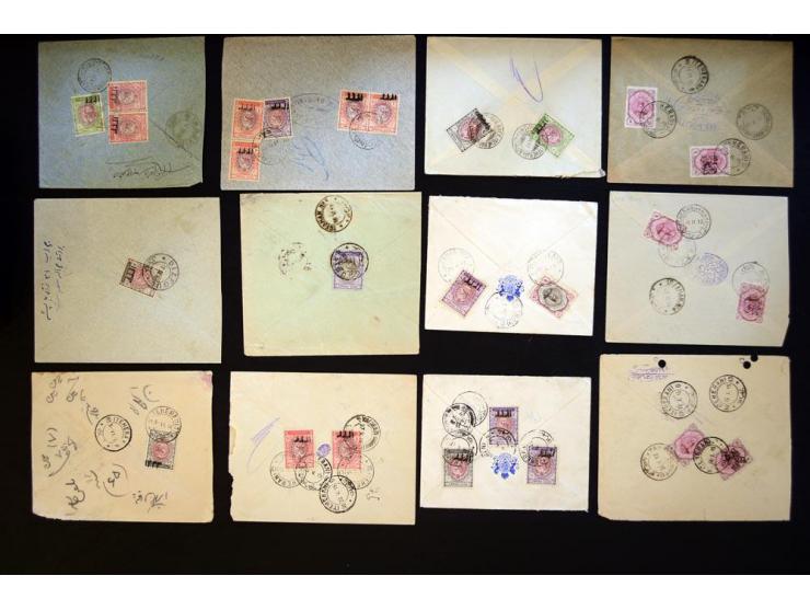 1914/1921, surcharges on Coat of Arms and Portrait of Ahmad Shah issues; approximately 315 covers franked with various surcha