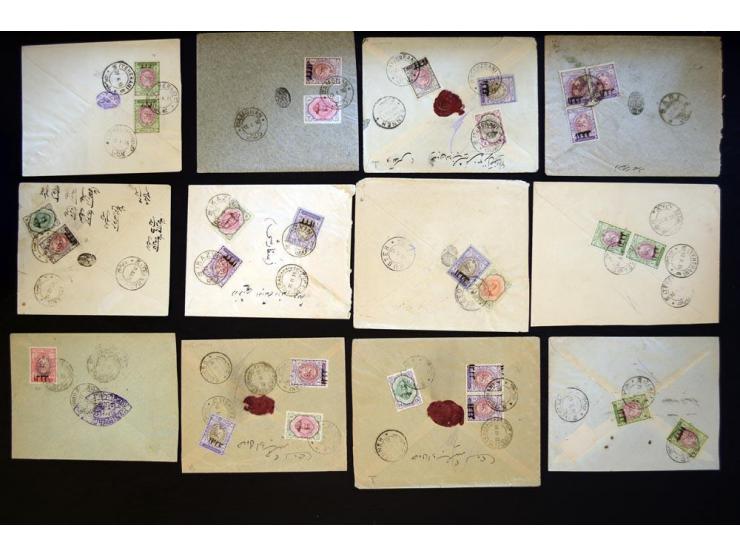 1914/1921, surcharges on Coat of Arms and Portrait of Ahmad Shah issues; approximately 315 covers franked with various surcha