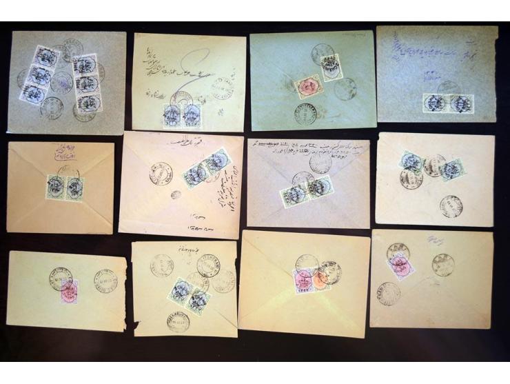 1914/1921, surcharges on Coat of Arms and Portrait of Ahmad Shah issues; approximately 315 covers franked with various surcha
