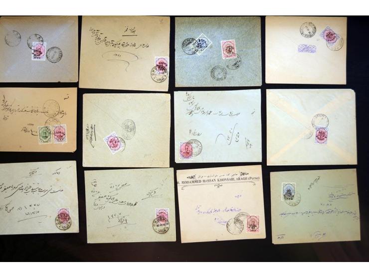 1914/1921, surcharges on Coat of Arms and Portrait of Ahmad Shah issues; approximately 315 covers franked with various surcha