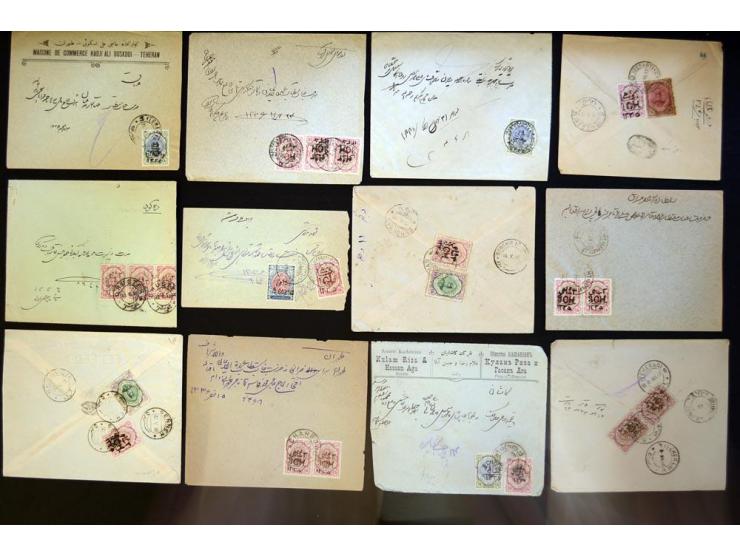 1914/1921, surcharges on Coat of Arms and Portrait of Ahmad Shah issues; approximately 315 covers franked with various surcha