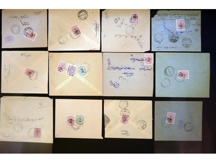 1914/1921, surcharges on Coat of Arms and Portrait of Ahmad Shah issues; approximately 315 covers franked with various surcha