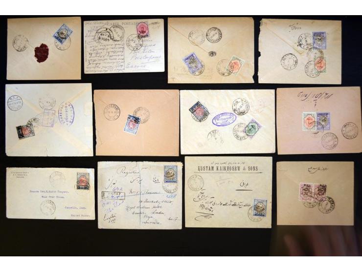 1914/1921, surcharges on Coat of Arms and Portrait of Ahmad Shah issues; approximately 315 covers franked with various surcha