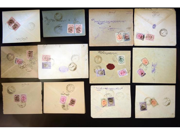 1914/1921, surcharges on Coat of Arms and Portrait of Ahmad Shah issues; approximately 315 covers franked with various surcha