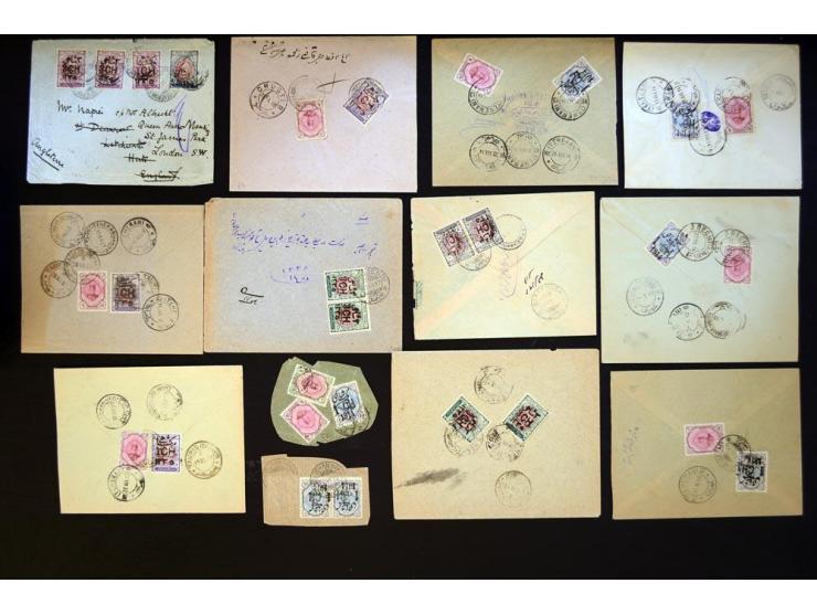1914/1921, surcharges on Coat of Arms and Portrait of Ahmad Shah issues; approximately 315 covers franked with various surcha