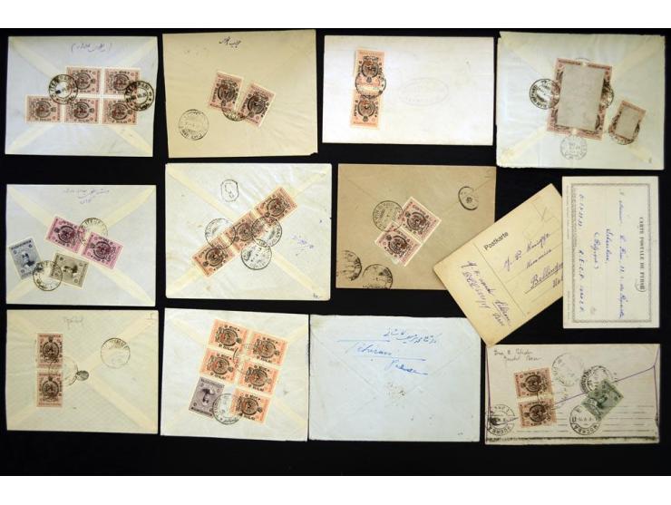 1926, REGNE DE PAHLAVI on Ahmad Shah, 14 covers franked with 1 ch. through 3 ch. values; includes mixed frankings with non-ov